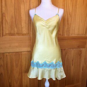 Victoria’s Secret Satin Babydoll XS Yellow Blue Lace Adjustable Straps